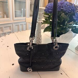 Brighton Black Quilted Shoulder Bag w/Silver Accents & Coordinating Change Purse